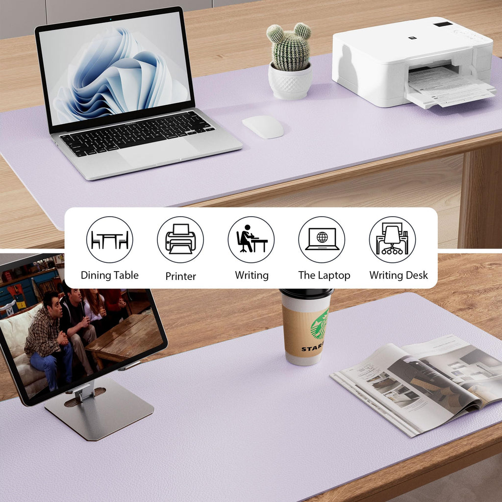 Aothia Large PU Leather Desk Pad Protector – Non-Slip Mouse Pad & Writing Mat for Office/Home, Waterproof, Easy to Clean (Soft Lavender, 23.6" x 13.7")