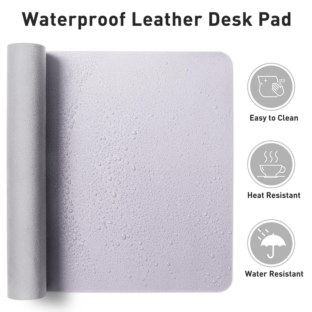 Aothia Large PU Leather Desk Pad Protector – Non-Slip Mouse Pad & Writing Mat for Office/Home, Waterproof, Easy to Clean (Soft Lavender, 23.6" x 13.7")