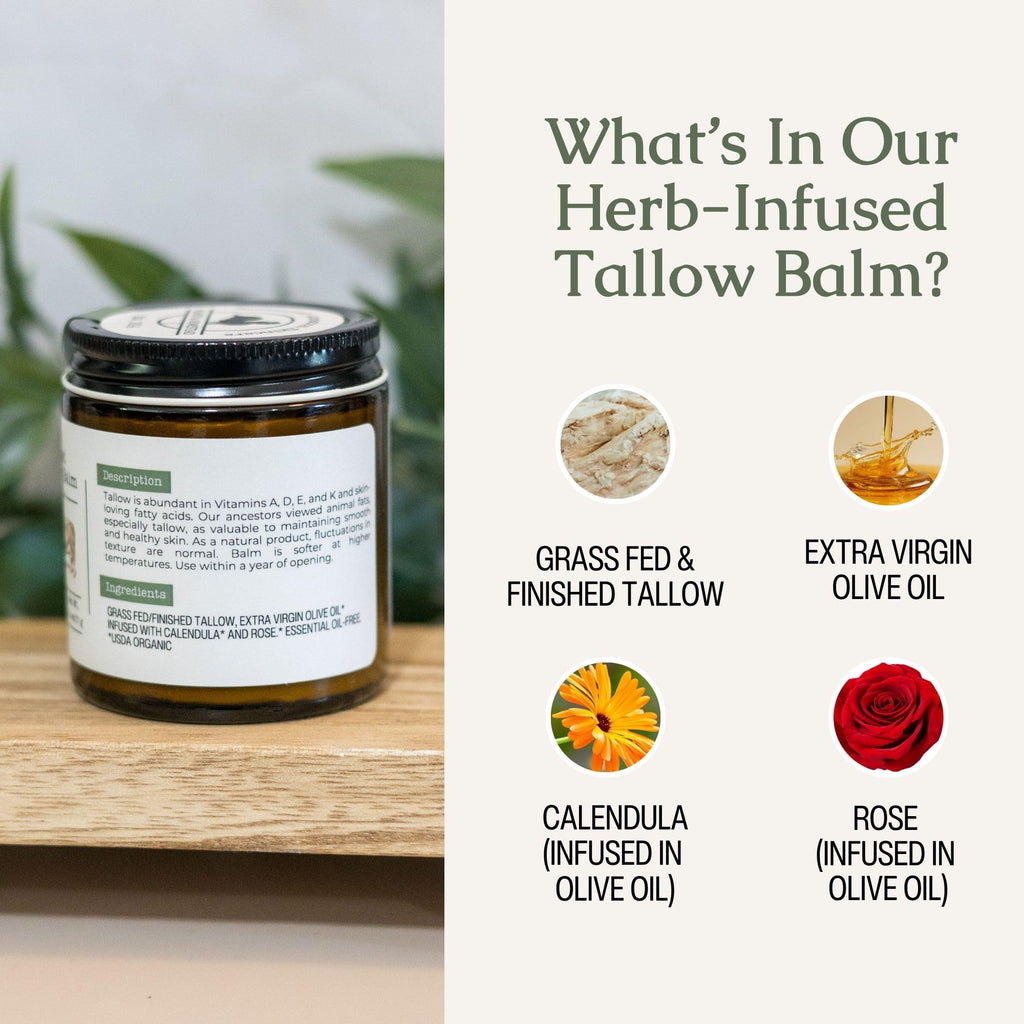 Hearth & Homestead Whipped Beef Tallow for Skin & Face - 100% Grass Fed, Eczema Cream & Body Butter - Organic Olive Oil, Calendula & Rose - Lotion & Hand Moisturizer for Dry Skin, Unscented, 2.6oz