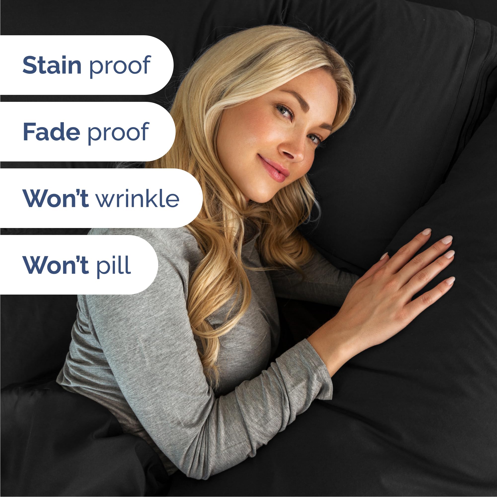 Queen Size 4 Piece Sheet Set - Comfy Breathable & Cooling Sheets - Hotel Luxury Bed Sheets for Women & Men - Deep Pockets, Easy-Fit, Extra Soft and Wrinkle Free Sheets - Black Oeko-Tex Bed Sheet Set