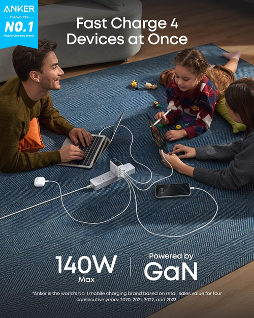 Anker MacBook Pro Charger,140W Max 4-Port GaN USB C Charger Block with Smart Display,Fast Charger USB C Power Adapter,Touch Controls for Macbook,iPad,iPhone 17/16 Series(Include 5FT Cable,Non-Battery)