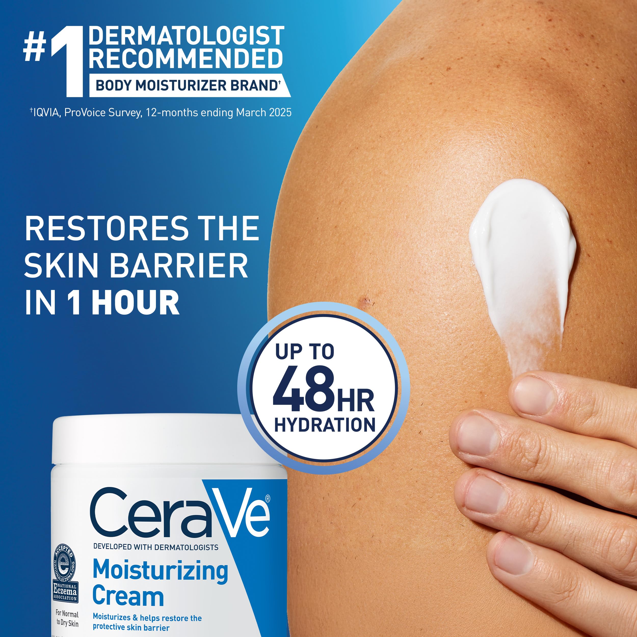 CeraVe Moisturizing Cream, Body and Face Moisturizer for Dry Skin, Body Cream with Hyaluronic Acid and Ceramides, Daily Moisturizer, Oil-Free, Fragrance Free, Non-Comedogenic, 19 Ounce